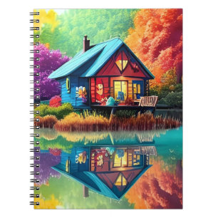 Naturlandschaft Illustration mit Hütte des Sees Notizblock