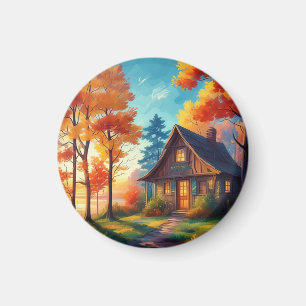 Naturlandschaft mit einem Cottage im Wald-68780 Magnet