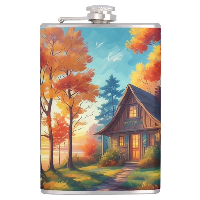 Naturlandschaft mit Hütte im Wald Flachmann (Vorderseite)