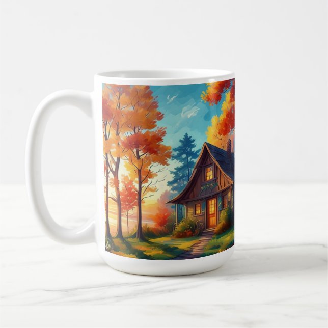 Naturlandschaft mit Hütte im Wald Kaffeetasse (Links)