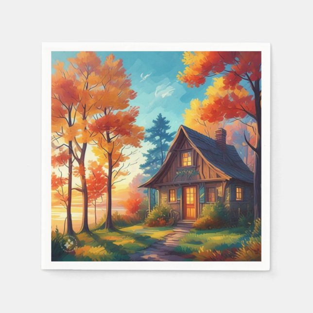 Naturlandschaft mit Hütte im Wald Serviette (Vorderseite)