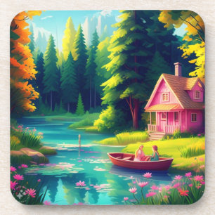 Naturlandschaft mit rosa Hütte-68486 Getränkeuntersetzer