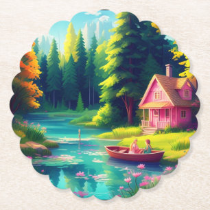 Naturlandschaft mit rosa Hütte-68486 Untersetzer