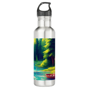 Naturlandschaft mit rosa Hütte Edelstahlflasche