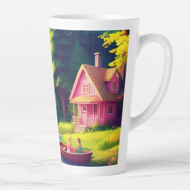 Naturlandschaft mit rosa Hütte Milchtasse (Rechts)