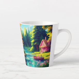Naturlandschaft mit rosa Hütte Milchtasse