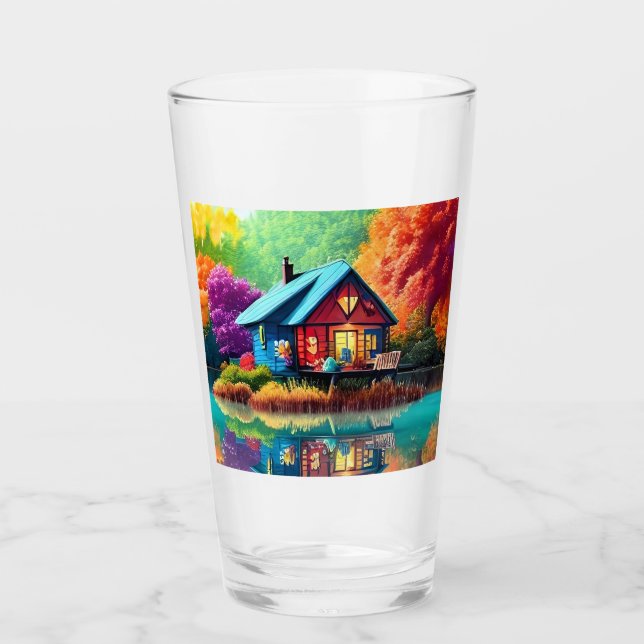 Naturlandschaft mit See, Hütte, Herbst Glas (Vorderseite)
