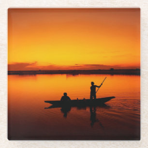 Naturlandschaft Sonnenuntergang mit Boot Glasuntersetzer