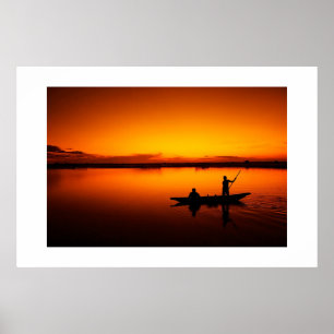 Naturlandschaft Sonnenuntergang mit Boot Poster