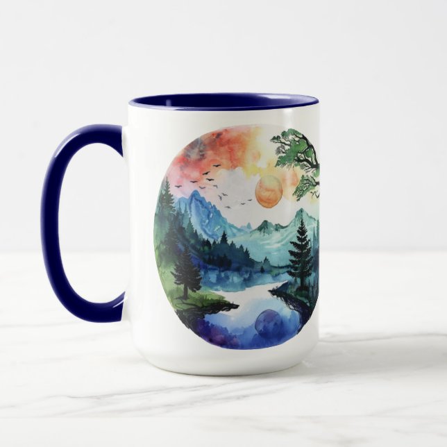 Naturlandschaft Wasserfarbe Tasse (Links)