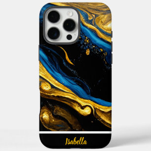 Naturlich inspirierte Goldkunst und blaue Marmorku iPhone 16 Pro Max Hülle
