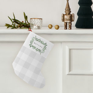 Natürlich Joyful Kariert botanisch Personalisiert Kleiner Weihnachtsstrumpf