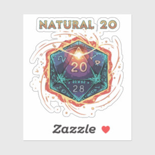 Natürliche 20 Flammende D20 Würfel   Episches D&D  Aufkleber