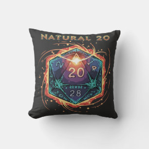 Natürliche 20 Flammende D20 Würfel   Episches D&D  Kissen
