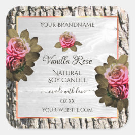 Natürliche Baumrinde-Etiketten Weißholzkörner Quadratischer Aufkleber