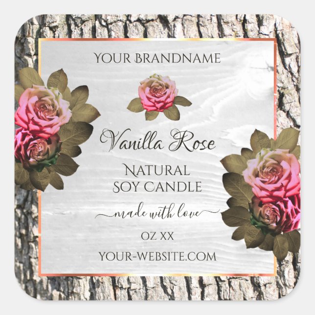 Natürliche Baumrinde-Etiketten Weißholzkörner Quadratischer Aufkleber (Vorderseite)