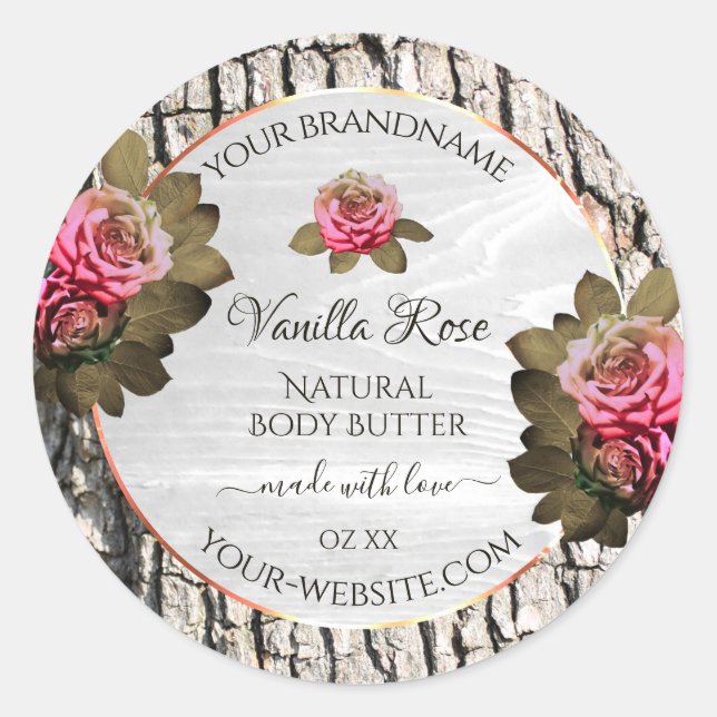 Natürliche Baumrinde-Etiketten Weißholzkörner Runder Aufkleber (Vorderseite)