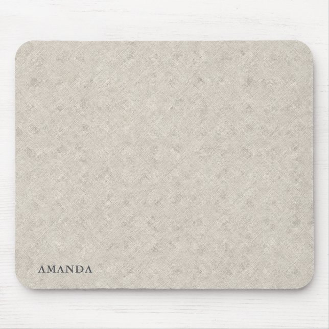 Natürliche Beige Leinen Textur mit grauer Typograf Mousepad (Vorne)