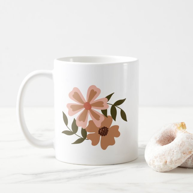 Natürliche Blumenpfirsiche Braun Motif Grüne Weinb Kaffeetasse (Mit Donut)
