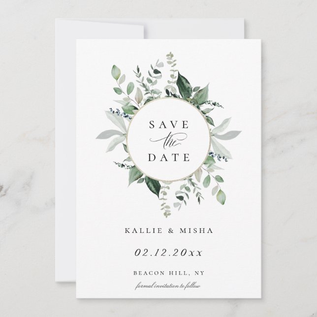Natürliche botanische Foliage Save the Date Ankündigung (Vorderseite)