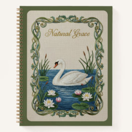Natürliche Grazie bestickter Schwan Seerose Notizbuch