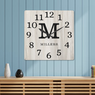 Natürliche große Zahlen Familienname Monogramm Quadratische Wanduhr