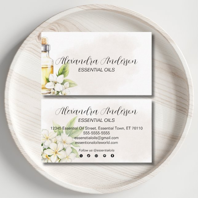 Natürliche Jasmine Essenzielle Öle Aquarellfarben Visitenkarte (Natural Jasmine Essential Oils Watercolor Floral Business Card)