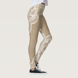 Natürliche Leinwand und weiße Spitze Legging Leggings
