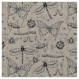 Natürliche Linen Elegante Insekten Illustration Mu Stoff