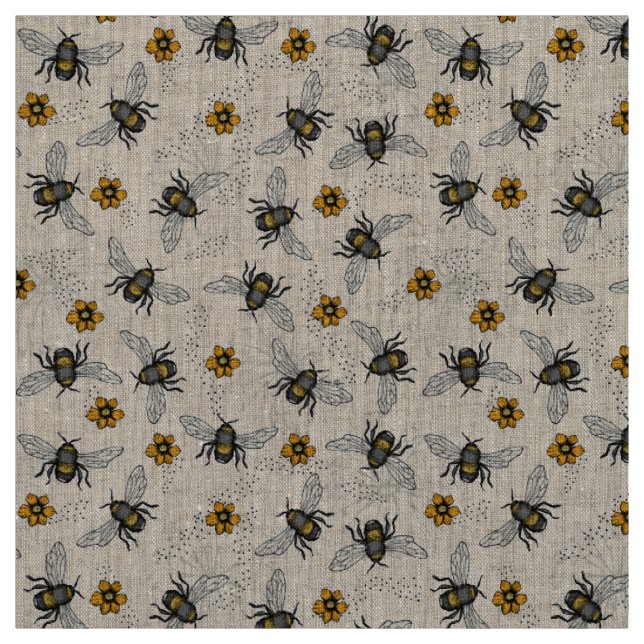 Natürliche Linen Rustikale Illustrierte Honey Bee  Stoff (Muster)
