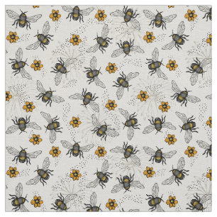 Natürliche Linen Rustikale Illustrierte Honey Bee  Stoff