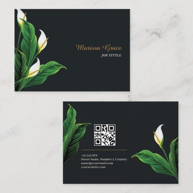 Natürliche Motive Blumengrün Verließ QR-Code Visitenkarte (Vorne/Hinten)