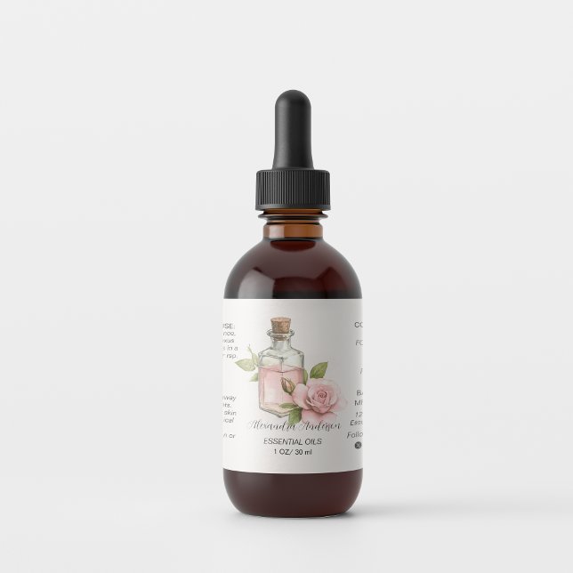 Natürliche Rose Essenzielle Öle Wasserfarben Adressaufkleber (Natural Rose Essential Oils Watercolor Floral Label)