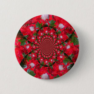 Natürliche Rote Blume Weiße Feder Kaleidoskop Kuns Button