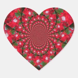 Natürliche rote Blume weiße Feder Kaleidoskop-Kuns Herz-Aufkleber