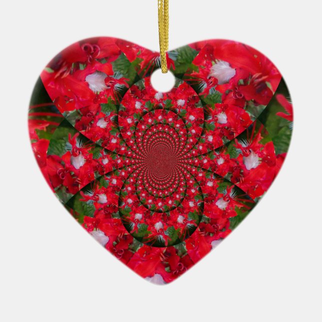 Natürliche Rote Blume Weiße Feder Kaleidoskop Kuns Keramik Ornament (Vorne)