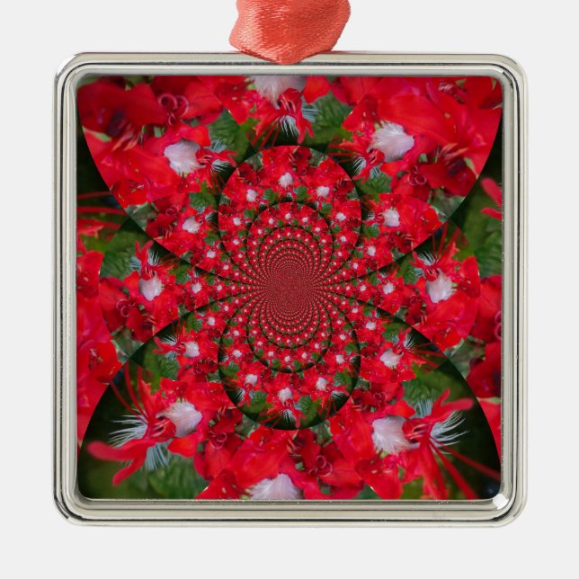 Natürliche Rote Blume Weiße Feder Kaleidoskop Kuns Ornament Aus Metall (Vorne)