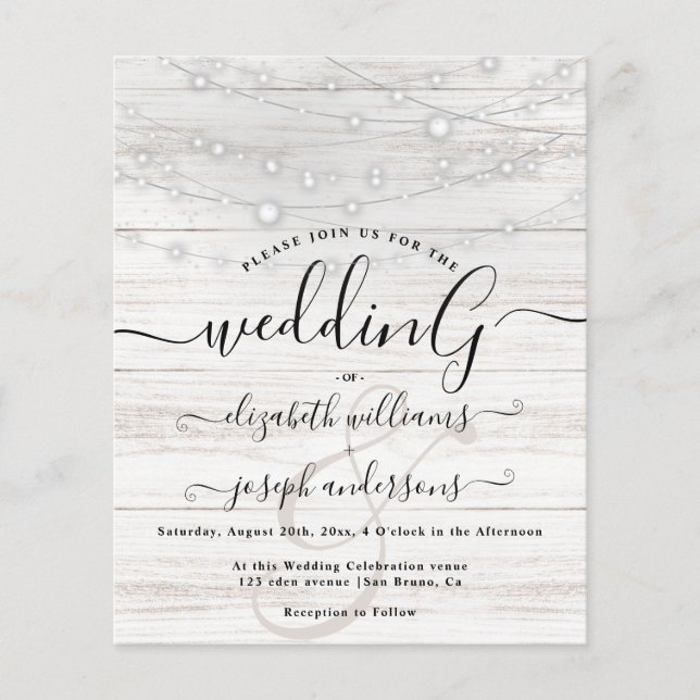 Natürliche Rustikale Holzleuchten String Hochzeit Flyer (Vorne)