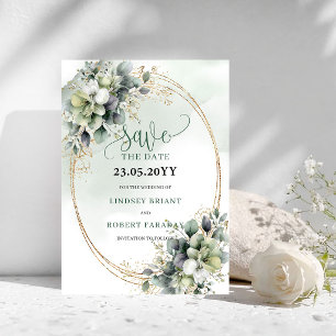 Natürliche Salbeigrüne Botanische Save-The-Date-Ka Save The Date
