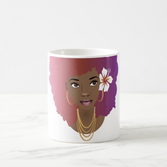 Natürliche Schönheit mit Afro, Pink und Lila Ausst Kaffeetasse (Mittel)