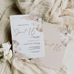 Natürliche Tones Boho Pampas Grass Sweet 16 Geburt Einladung<br><div class="desc">Natürliche Tones Boho Pampas Grass Sweet 16 Geburtstag Einladung Bohemisch inspirierte 16 Geburtstagseinladung mit zwei erdigen bunten und blassrosa Blumenarrangements mit Pampas Gras und Palm Blätter. Diese süße 16. Geburtstagseinladung enthält auch ein modernes Kalligrafiebild als eine Überschrift in einer Imitat-Rose Goldtextur. Ideal für alle, die eine böhmisch inspirierte 16 ....</div>