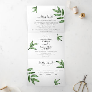 Natürliche Wasserfarbe Handbemalte Grünpflanzen Ho Dreifach Gefaltete Einladung