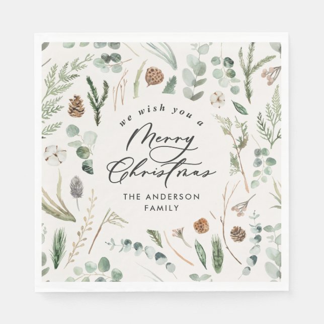 Natürliche Weihnachten minimalistisch botanisch Serviette (Vorderseite)