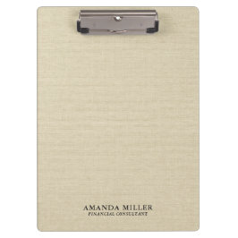 Natürlicher Beige Leinenstoff mit grauer Typografi Klemmbrett