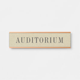 Natürlicher Beige Leinenstoff mit grauer Typografi Türschild