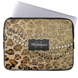 Natürlicher Glitzer in Goldleopard Laptopschutzhülle
