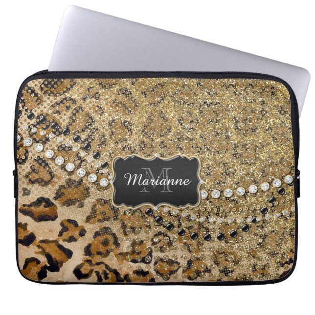 Natürlicher Glitzer in Goldleopard Laptopschutzhülle (Vorderseite)