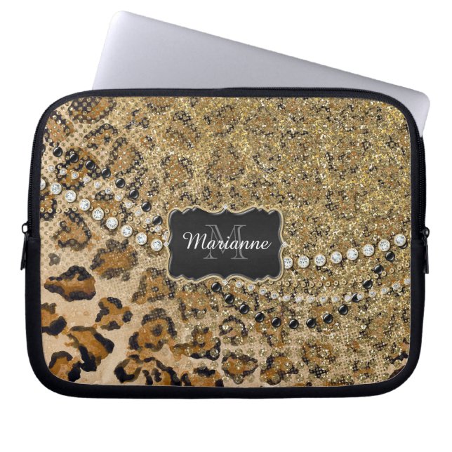 Natürlicher Glitzer in Goldleopard Laptopschutzhülle (Vorderseite)