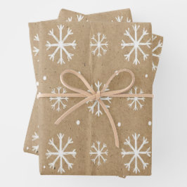 Natürlicher Kraft-Stil mit weißem Schneeflockenmus Geschenkpapier Set