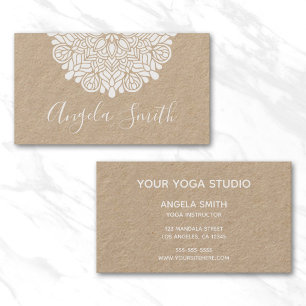 Natürlicher Weißer Floral Mandala Yoga Trainer Visitenkarte